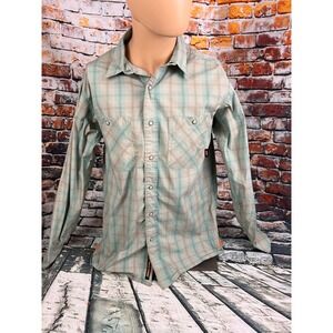 Walls Mens Plaid Western Snap Shirt Green Tan UPF 50+ Vented Workwear Medium